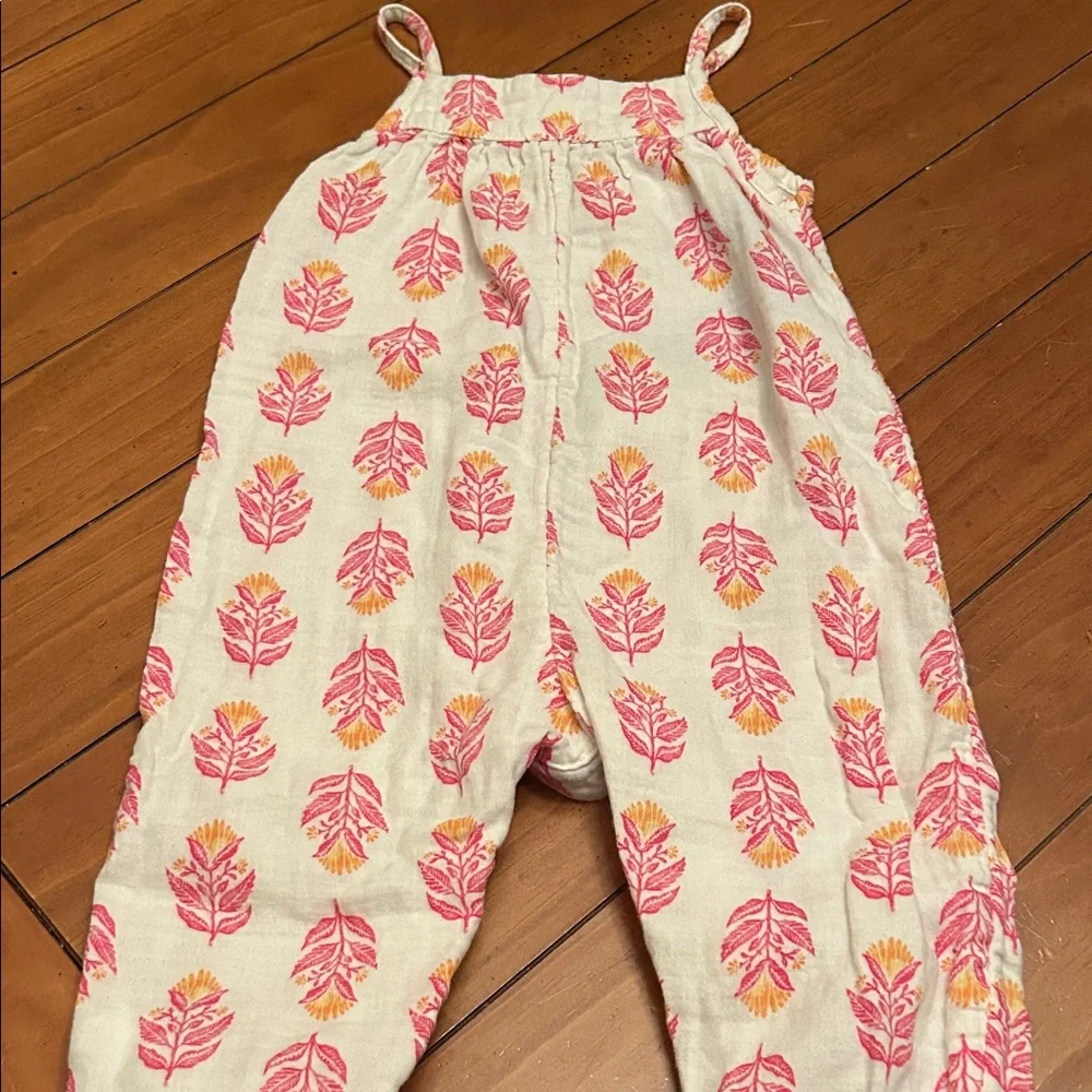 Old Navy Cream Jumpsuit with Pink and Yellow Leaf Print
